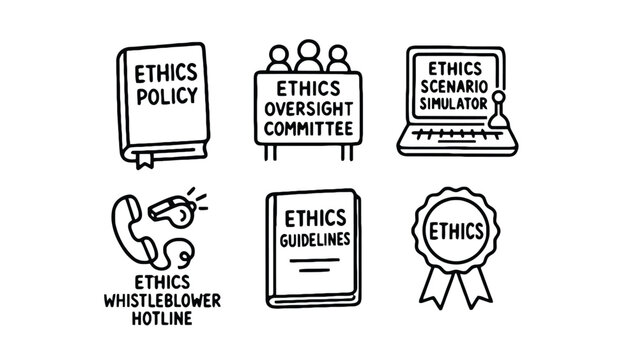 Business ethics policy guidelines and whistleblower hotline icons