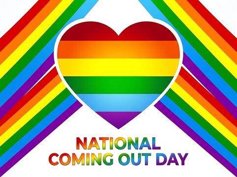 Colorful national coming out day celebration with rainbow heart and vibrant stripes design