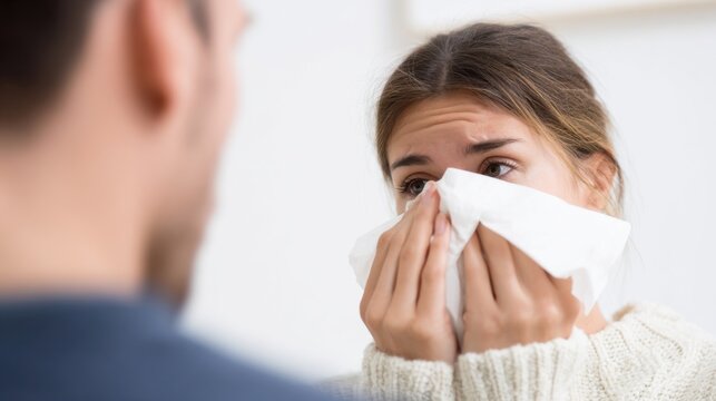 Person shows emotion while talking with another person in a room