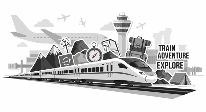 Modern Train Travel Adventure Exploration.