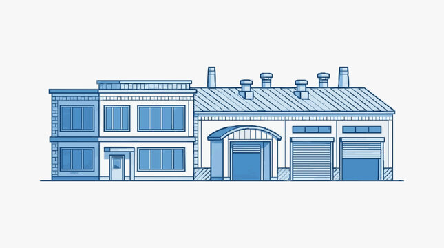 Modern Industrial Building Front View.