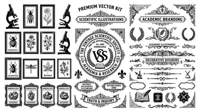 Black and white science illustrations.