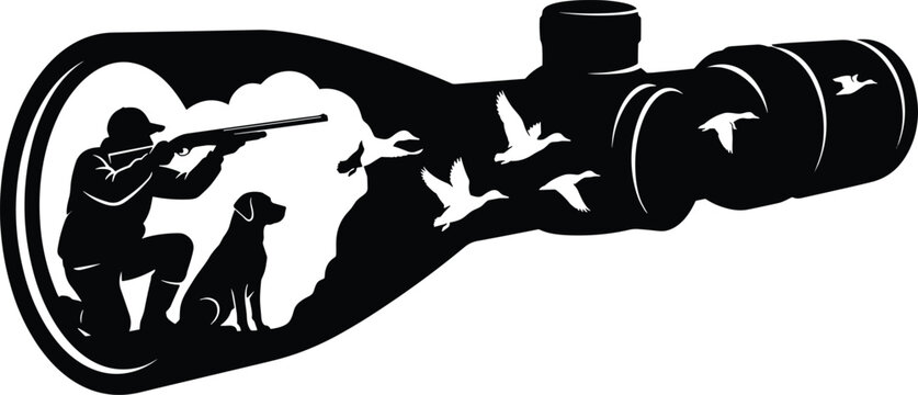 Duck Hunting Scene Inside Duck Call Silhouette Vector Illustration