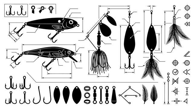 Fishing Lures and Hooks Assembly.