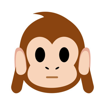 Hear No Evil Monkey Emoji Vector Icon on White Background, Cute Monkey Cartoon Character Covering Ears, Funny Animal Emoticon, Three Wise Monkeys Concept, Isolated Vector Illustration
