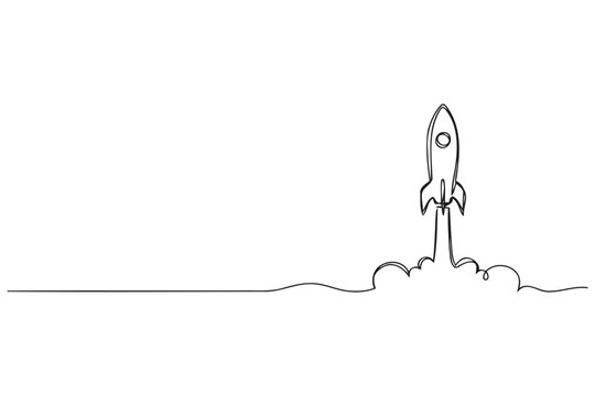 Continuous single line drawing of rocket launching with continuous minimalist exploration illustration minimalism isolated fluidity creative minimalistic spacecraft trajectory propulsion