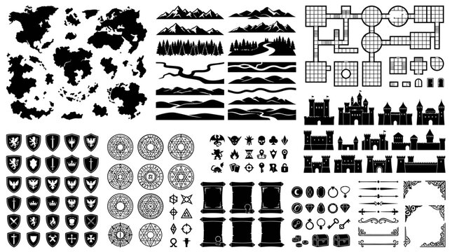 Various black and white geometric shapes.