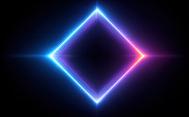 Naklejka premium A vibrant neon light diamond shape with blue and pink glow on a black background, featuring abstract and modern design elements.
