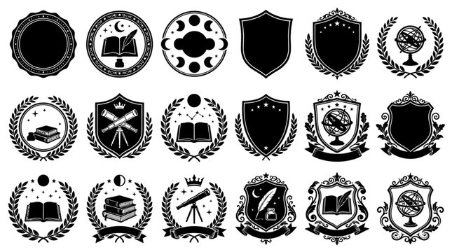 Collection of various crest emblems.