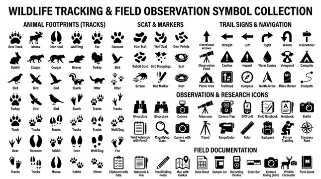Wildlife tracking field observation symbols.