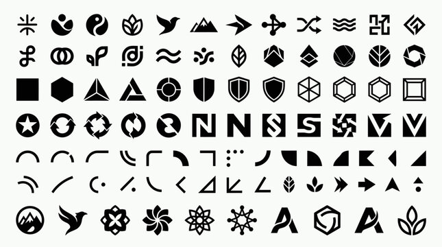 Black and white geometric shapes icons.