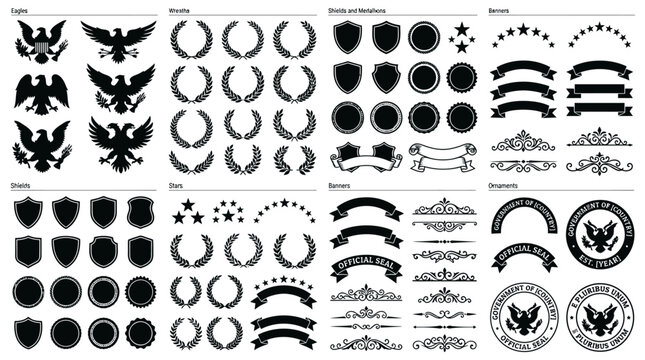 Various black and white graphic shapes.