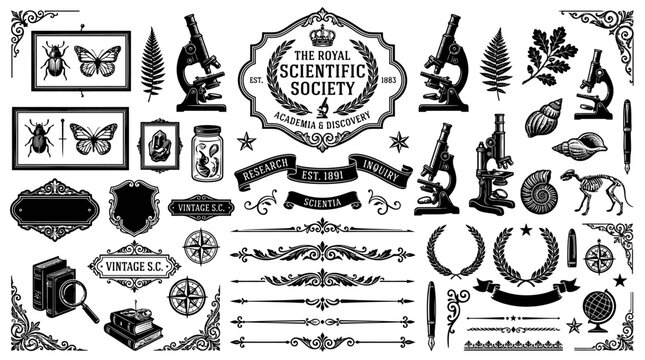 Black and white science icons set.
