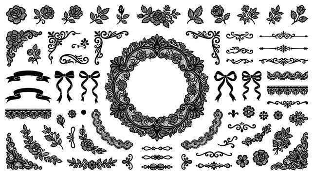 Collection of ornate floral design elements.