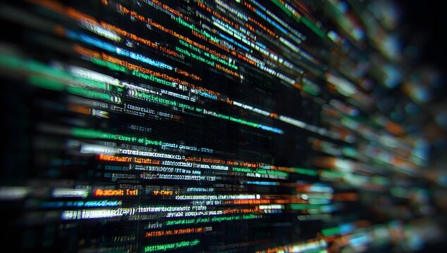 Arri&egrave;re-plan num&eacute;rique abstrait de serveurs informatiques avec des flux de donn&eacute;es lumineux, parfait pour les concepts de cybers&eacute;curit&eacute;, de big data, de cloud computing et comme fond technologique pou