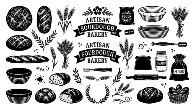 Artisan sourdough bread baking ingredients.