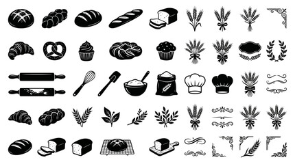 Fototapeta premium Baking icons and bread illustrations set.