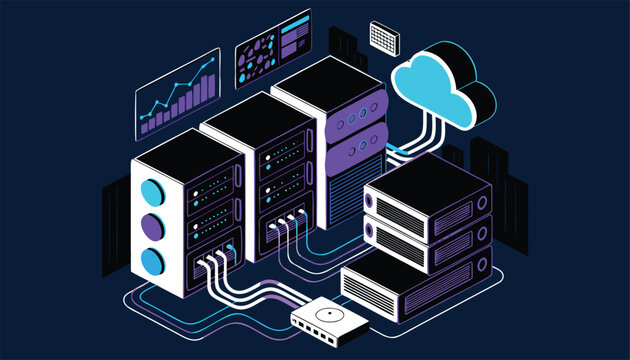 Isometric Cloud Computing Server Room Data Storage Vector