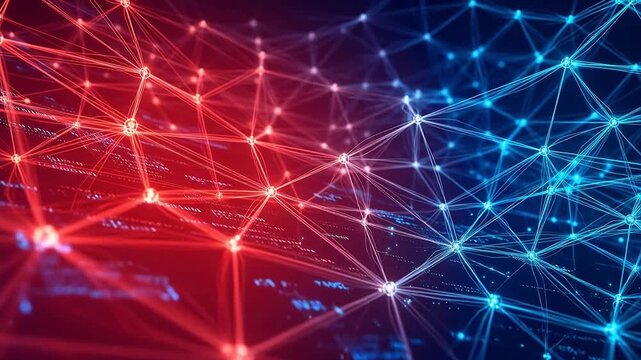 Abstract network of glowing nodes and lines
