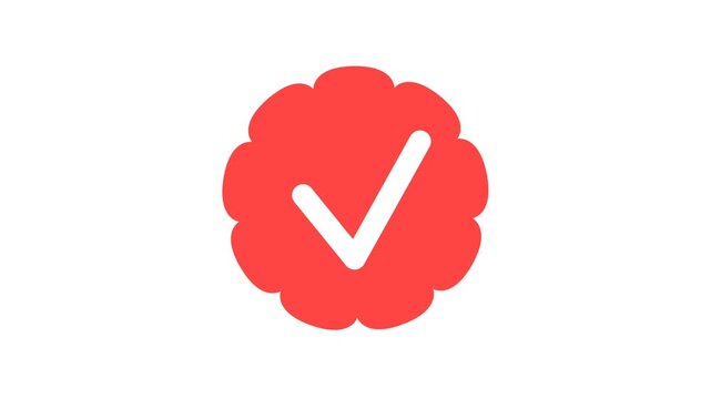 Animated check mark validation badge in green red and black flat motion graphic on white background
