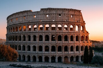 Naklejka premium Stunning Sunset Over the Ancient Colosseum in Rome, Italy