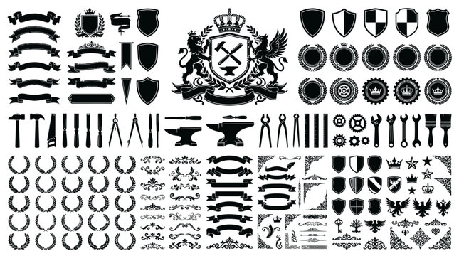 Various black metalwork design elements.