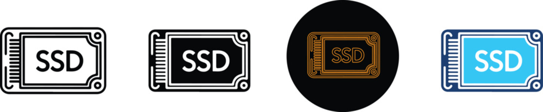 Four Different Styles Of SSD Drive Icons