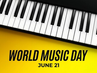 Fototapeta premium Celebrate world music day with a bright yellow background and piano keyboard design perfect for posters
