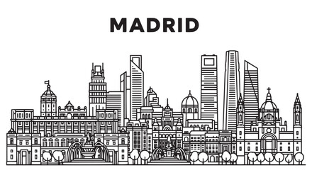 Fototapeta premium Madrid Skyline Illustration Urban Landscape