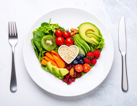 Heart Shaped Healthy Food Plate as Balanced Diet Concept