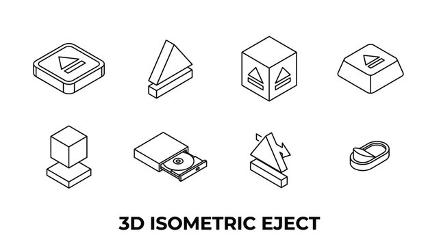 3d isometric eject button icons for CD DVD player and device.