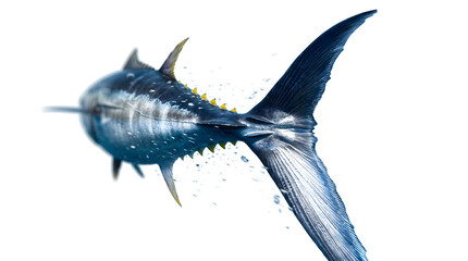 Fototapeta premium Dynamic Bluefin Tuna Fish Tail Fin Action Shot with Ocean Water Splash Isolated