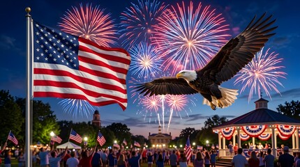 Bright fireworks and patriotic symbols create a festive Independence Day atmosphere celebrating freedom, unity, and national identity.
