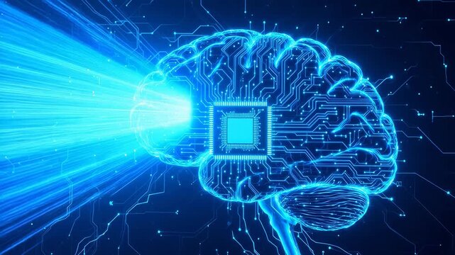 Brain with circuit design and blue light
