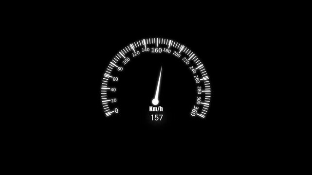 White illuminated speedometer gauge displaying speed on a solid black background