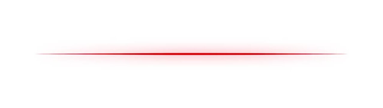Thin horizontal red glowing line with soft light diffusion centered on a solid white background representing a minimalist light beam effect