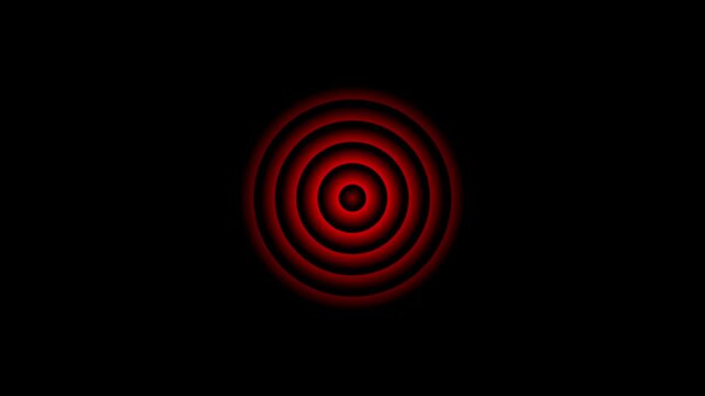 Glowing red circular target with concentric rings isolated on a solid black background for digital interface and