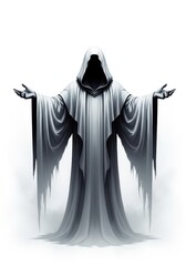 Obraz premium Mysterious Hooded Ghostly Figure in White Tattered Robes with Outstret