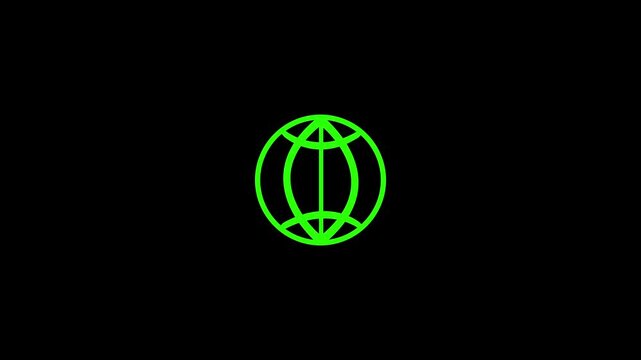 Green glowing globe representing global communication and internet connectivity isolated on a solid black background for digital interface use