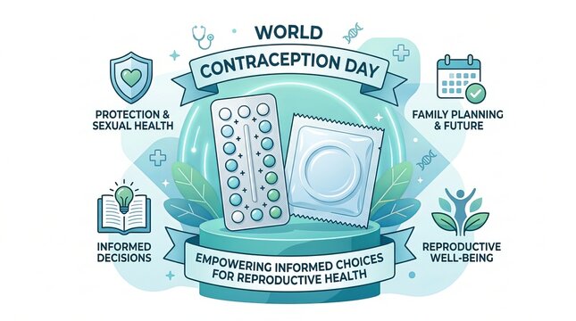 World contraception day illustration with birth control methods