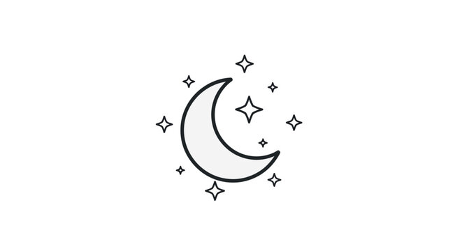 Minimalist night sky illustration featuring a crescent moon and shimmering stars design