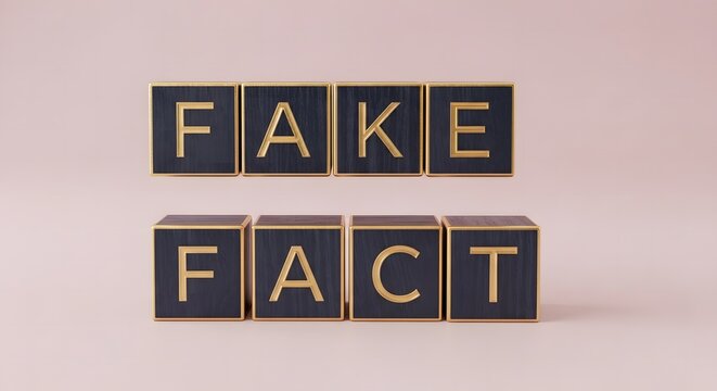 Fake and fact concepts with black gold blocks.