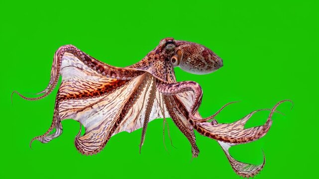 blanket octopus isolated on green background for vfx projects 