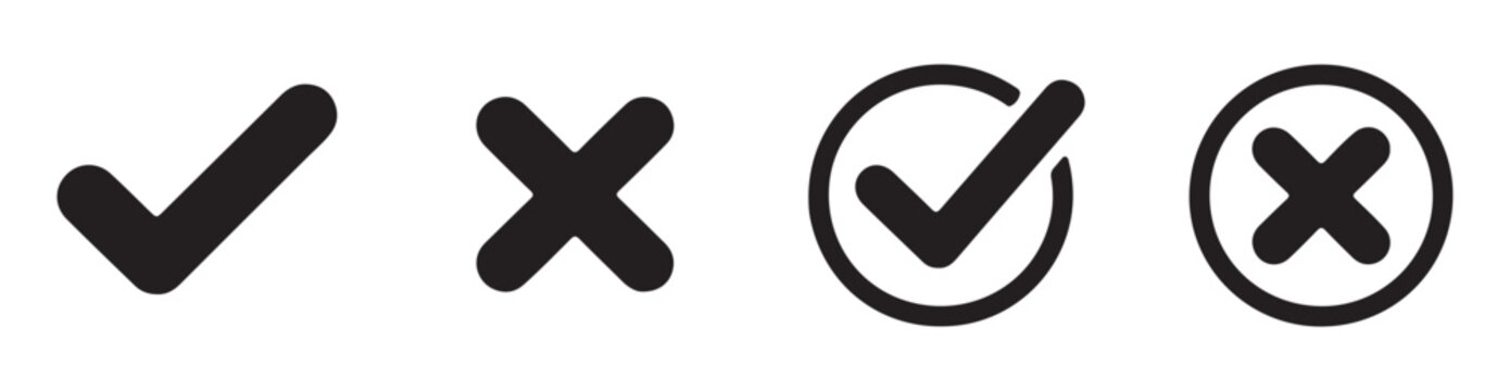 Collection of tick and cross mark icons for user interface design isolated on transparent background.