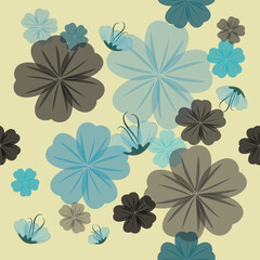 Fototapeta premium Vintage floral seamless pattern with turquoise and beige flowers.
