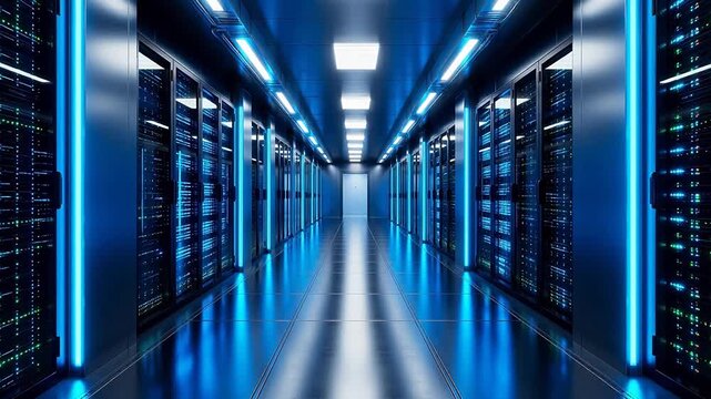 server room with blue lighting
