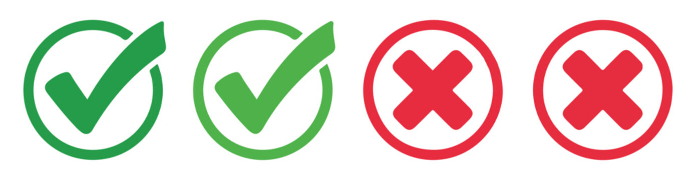 Circular green ticks and red crosses set for website validation and user feedback interface elements.