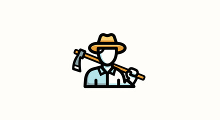 Fototapeta premium A simple vector illustration of a farmer holding a wooden tool on his shoulder