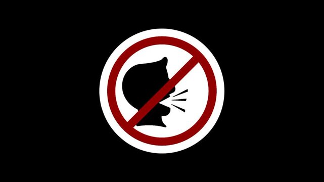 Don't make noise sign featuring screaming head silhouette and prohibition symbol. Clear representation of silence, quiet environment, restriction, and noise control.