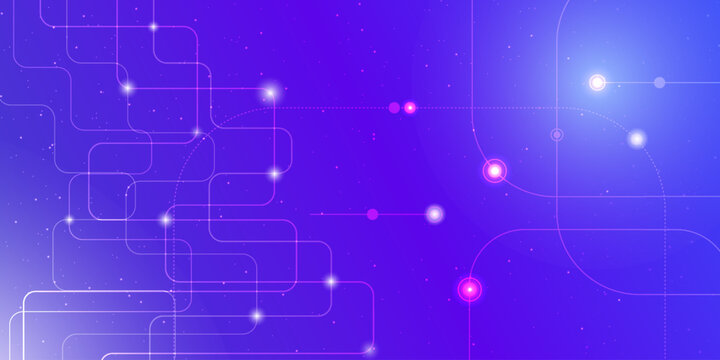 Abstract blue and pink background with AI data patterns, light effects, and white technology lines. A futuristic vector design focusing on digital technology and modern circuits.